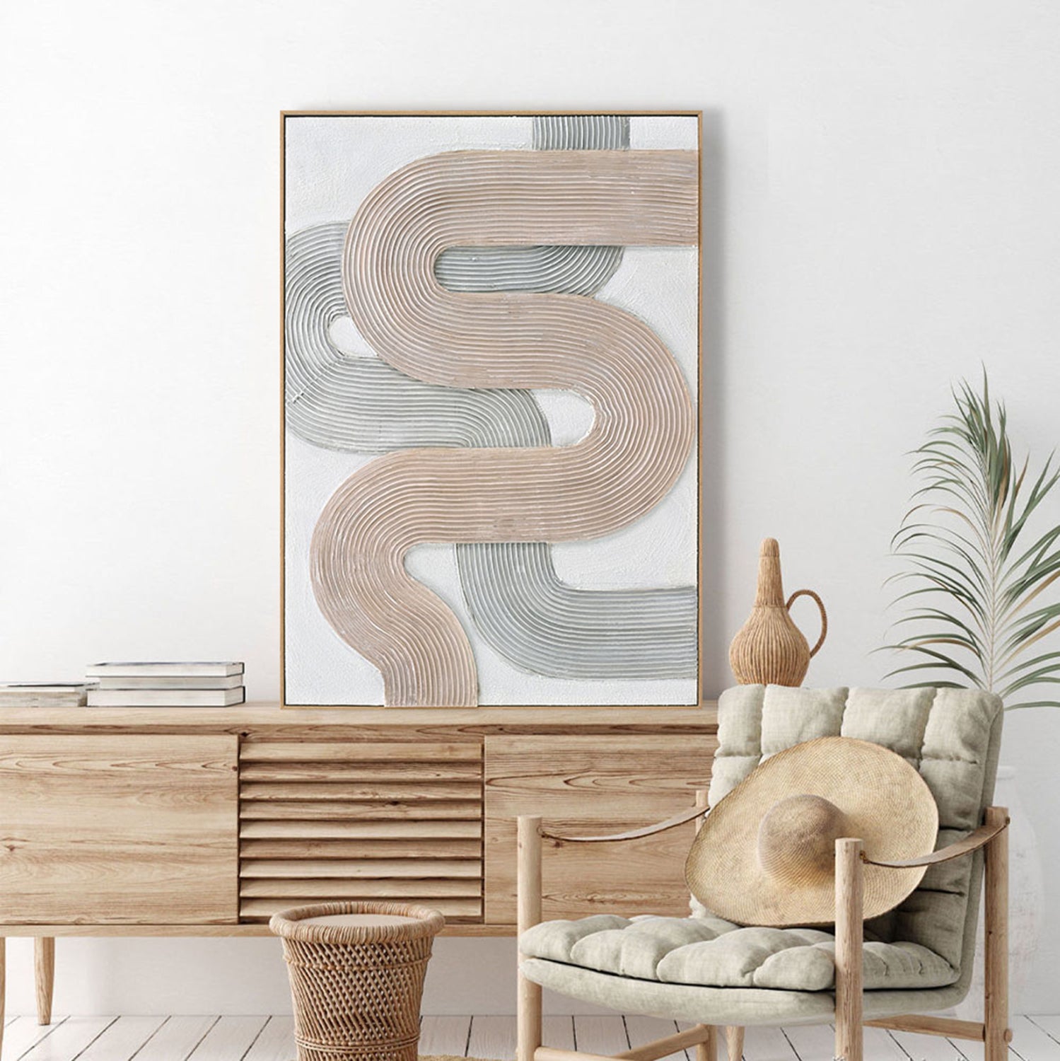 WALL PAINTING 3D SHON HM4557 WITH BEIGE PS FRAME-HANDMADE CURVE SHAPES 72x5x102Hcm.