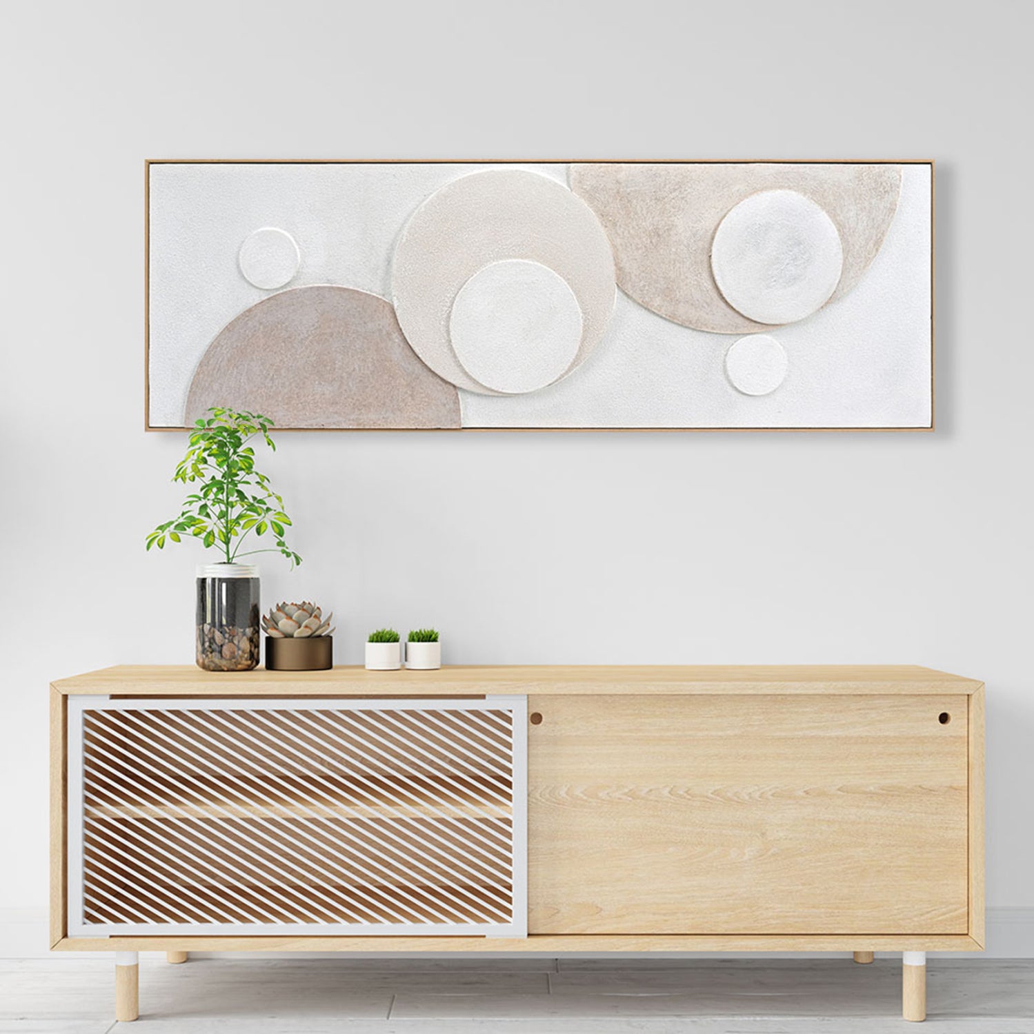 WALL PAINTING 3D SWIRL HM4573 WITH BEIGE PS FRAME-HANDMADE ROUND SHAPES 152x5x52Hcm.