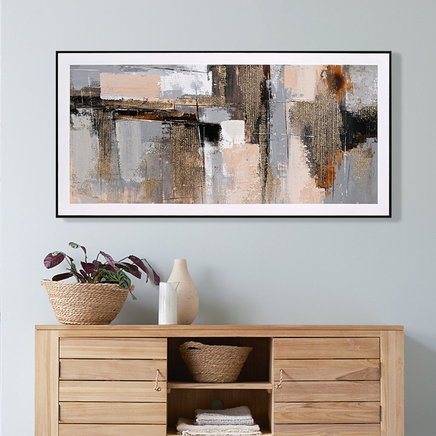 WALL PAINTING SEDIMENT HM4551 BLACK PS FRAME-CANVAS 142x4.5x72Hcm.