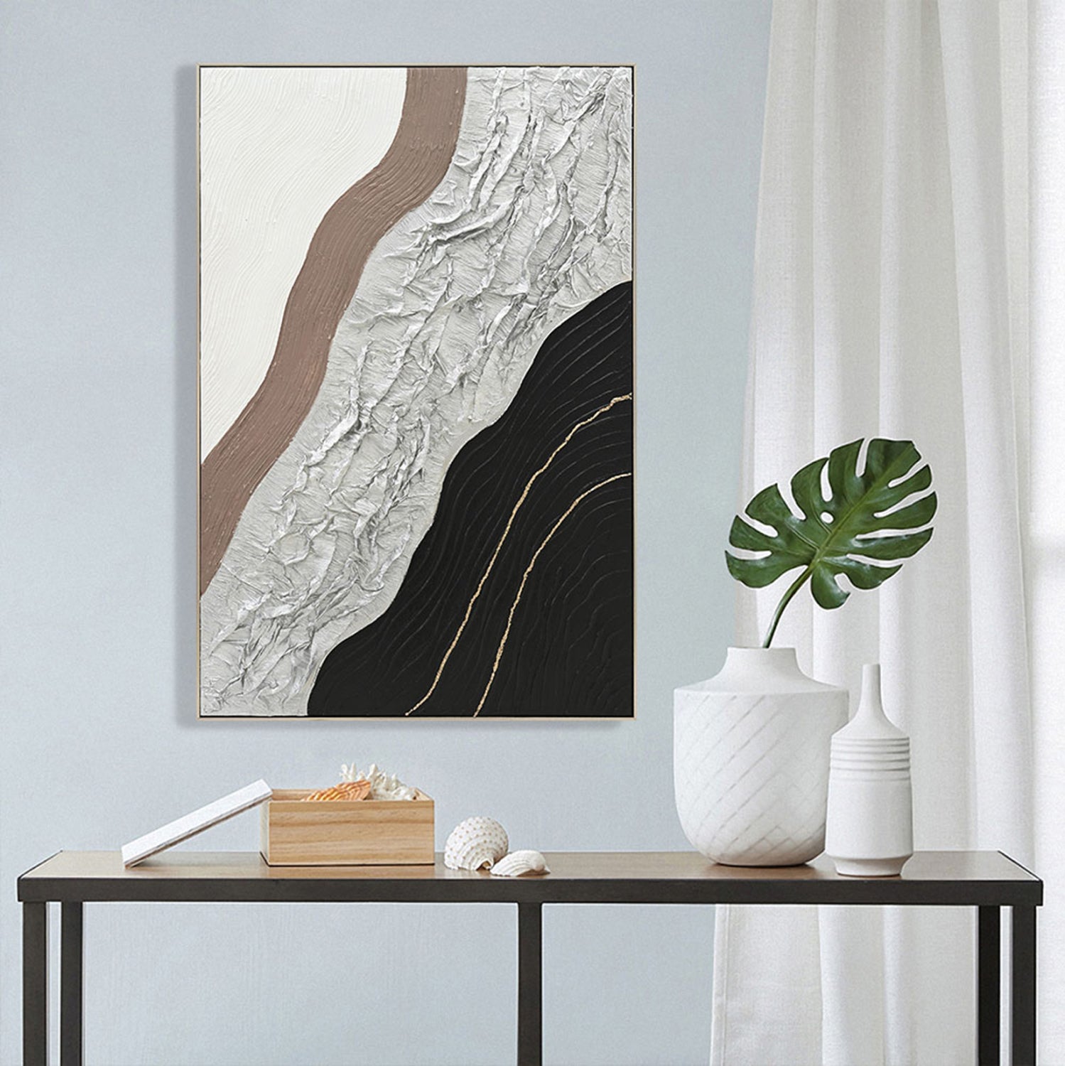 WALL PAINTING ABSTRACT HM4553.02 BEIGE PS FRAME-CANVAS-HANDMADE 82x4.5x122Hcm.