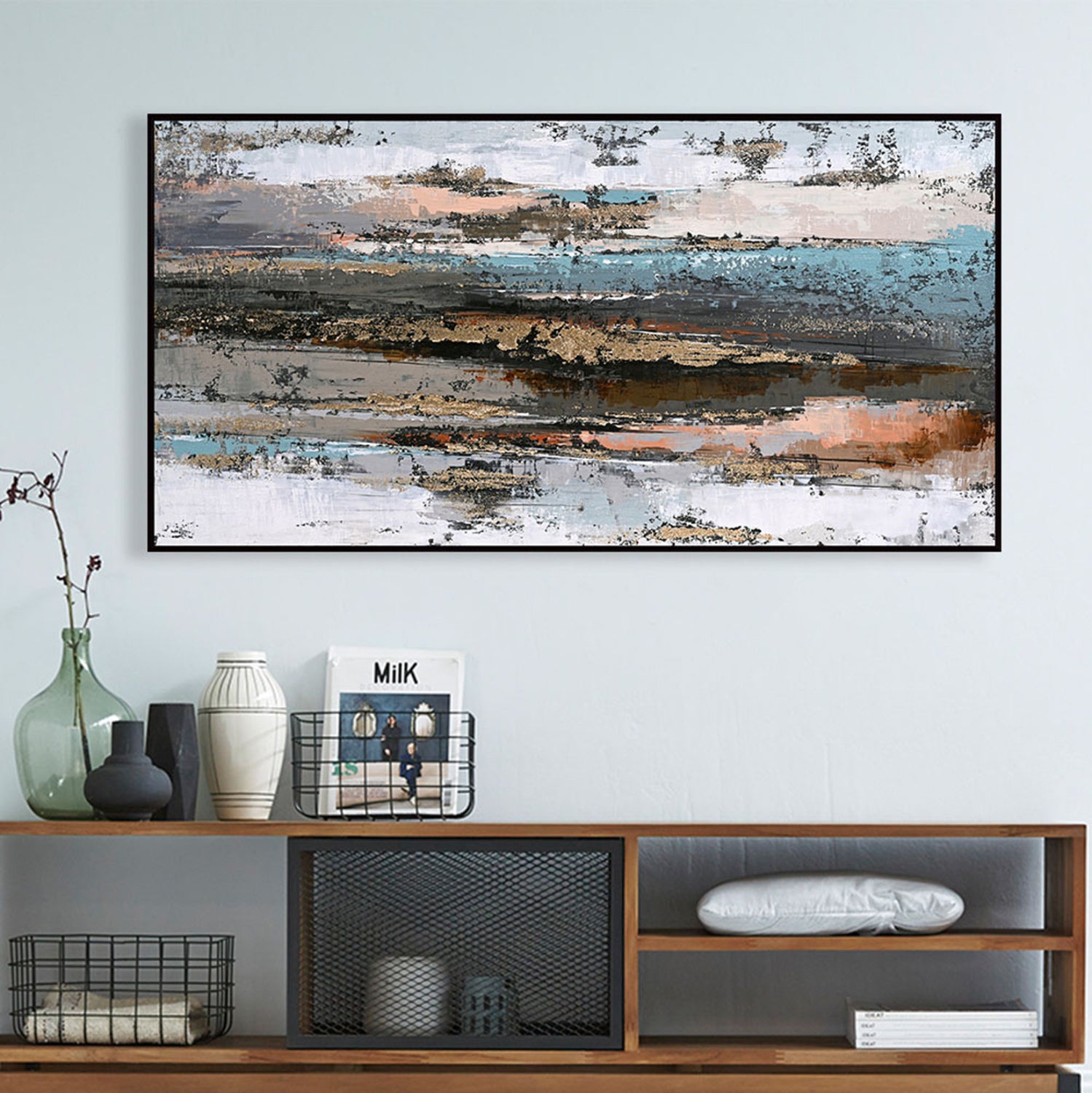 WALL PAINTING SEDIMENT HM4575.02 BLACK PS FRAME-CANVAS 142x4.5x72Hcm.
