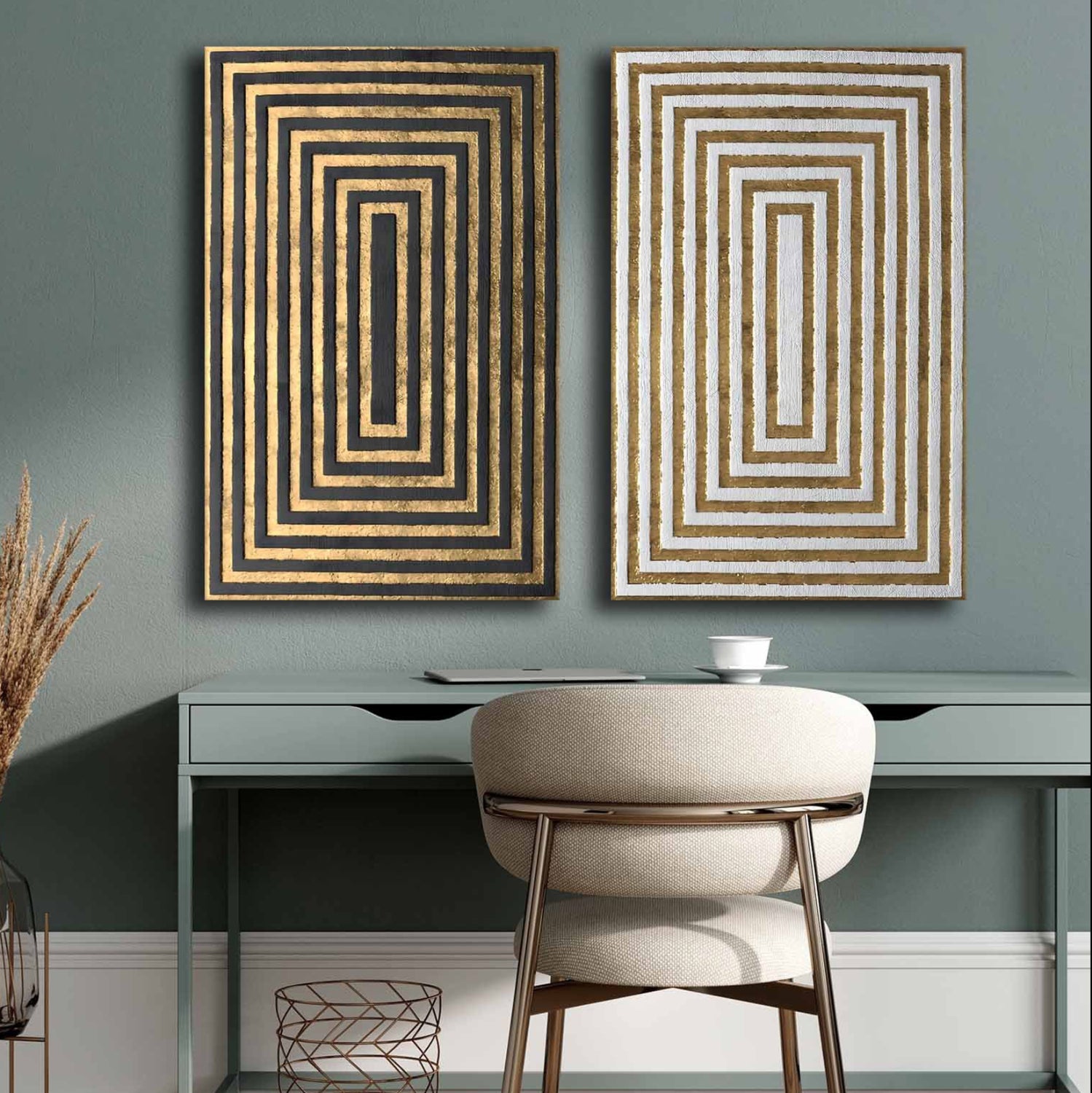 WALL PAINTING 2PCS SERIES GOBI HM4841 PRINTED CANVAS 45x2.8(thickness)x70Hcm.(x2)