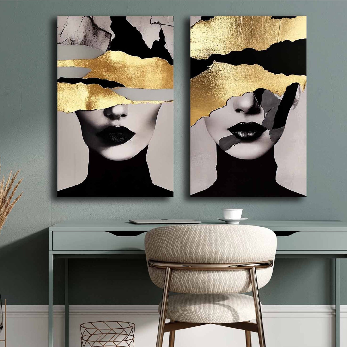 WALL PAINTING 2PCS SERIES GOBI HM4842 PRINTED CANVAS 45x2.8(thickness)x70Hcm.(x2)