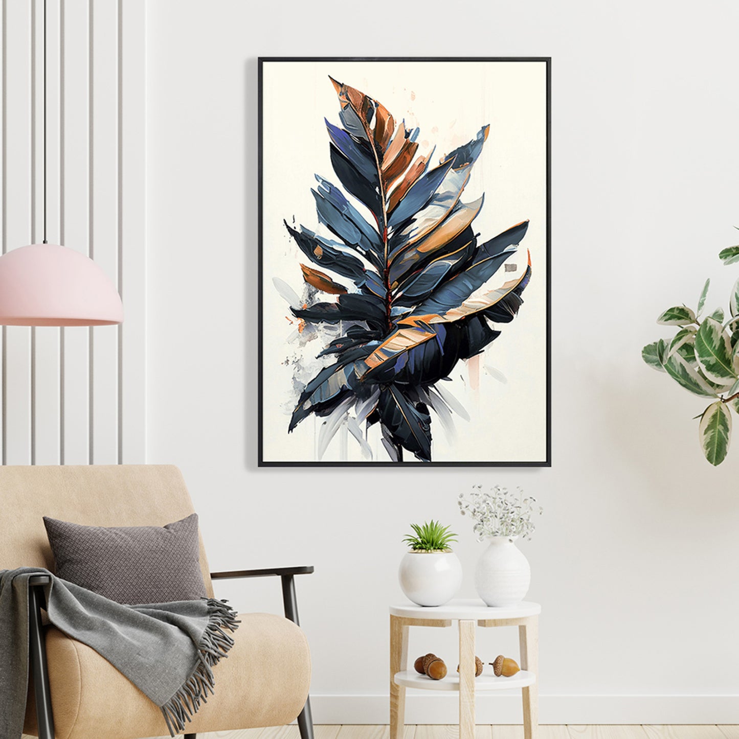 WALL PAINTING TROPICO HM4547.01 BLACK PS FRAME-PRINTED CANVAS WITH LEAVES 52.5x2.8x72.5Hcm.