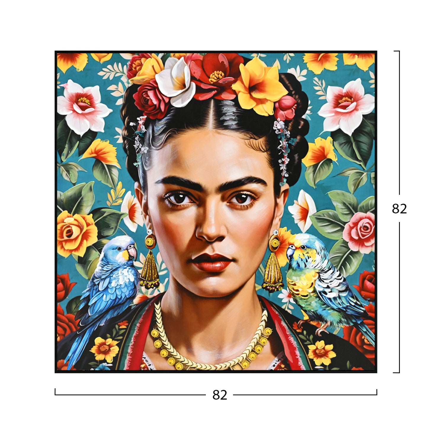 WALL PAINTING PARROTS HM4567 BLACK PS FRAME-PRINTED CANVAS WOMAN FACE & PARROTS 82x4,5x82Hcm.
