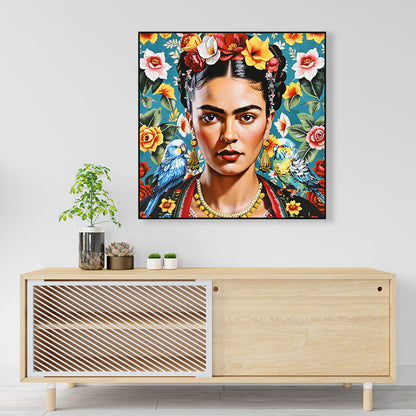 WALL PAINTING PARROTS HM4567 BLACK PS FRAME-PRINTED CANVAS WOMAN FACE & PARROTS 82x4,5x82Hcm.