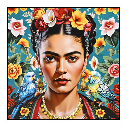 WALL PAINTING PARROTS HM4567 BLACK PS FRAME-PRINTED CANVAS WOMAN FACE & PARROTS 82x4,5x82Hcm.