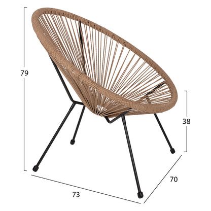 ARMCHAIR ACAPULCO NEST-TYPE BLACK METAL & RATTAN NATURAL HM5871.01 70x73x79Hcm.
