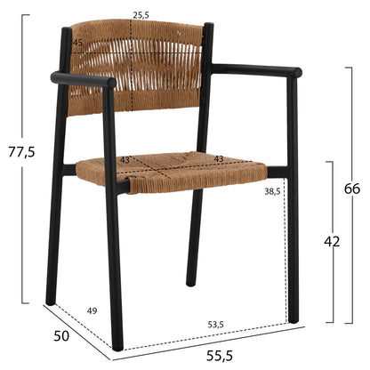 CHARCOAL ALUMINUM ARMCHAIR WITH BEIGE PE ROPE HM5786.02 55,5x50x77,5 cm.