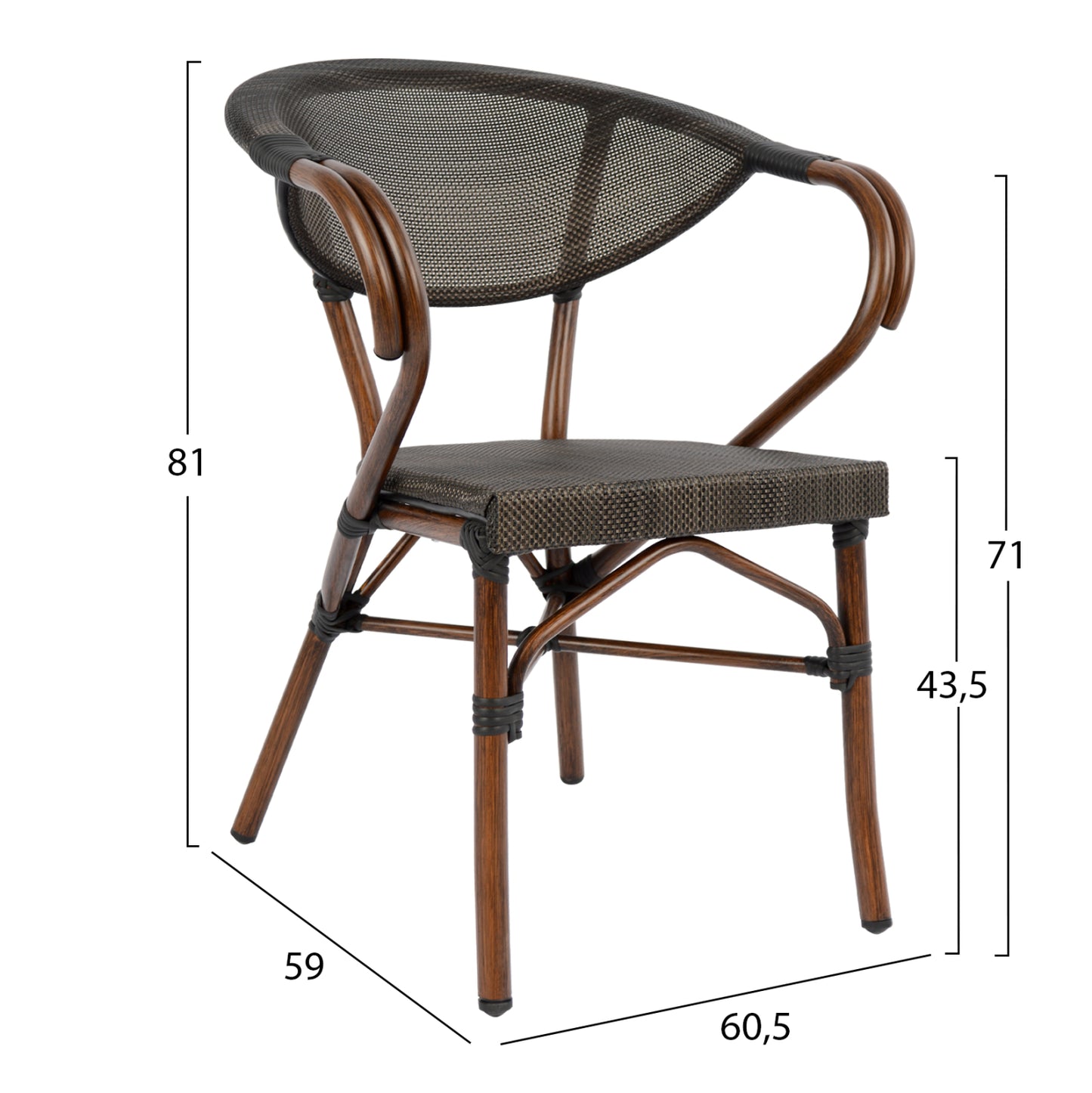 Armchair Aluminum Bamboo Look Brown with textline HM5025 60,5x59x81Η cm