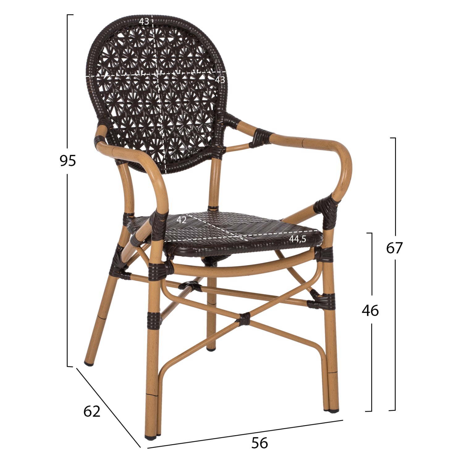 ARMCHAIR ALUMINUM HM5926.01 BROWN BAMBOO LOOK AND BROWN PE RATTAN 56x62x95Hcm.