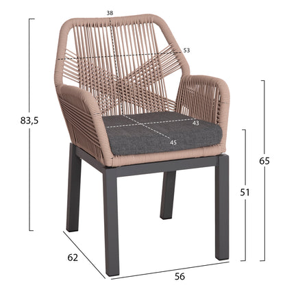 ALUMINUM ARMCHAIR HOWARD ΗΜ5543.12 ANTHRACITE COLOR-BEIGE P.E.ROPE & DARK GREY CUSHION 56x62x83.5Hcm.