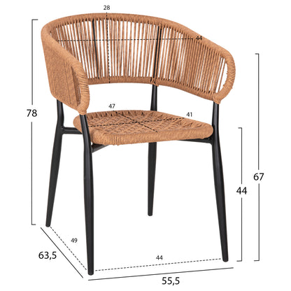 ARMCHAIR ALUMINUM EULO HM5783.13 BLACK-SYNTHETIC RATTAN BEIGE 55,5x63,5x78Hcm.