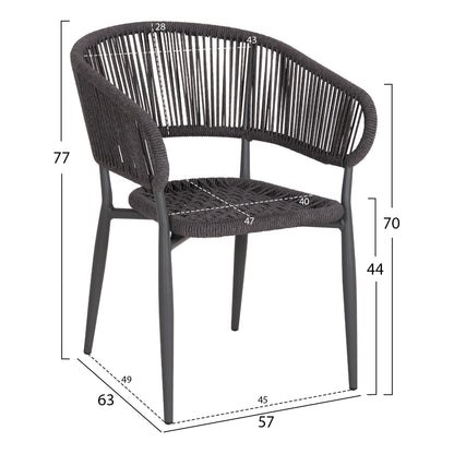 DINING CHAIR EULO HM5783.21 ALUMINUM & ΤWISTED RATTAN IN GREY 57x63x77Hcm.