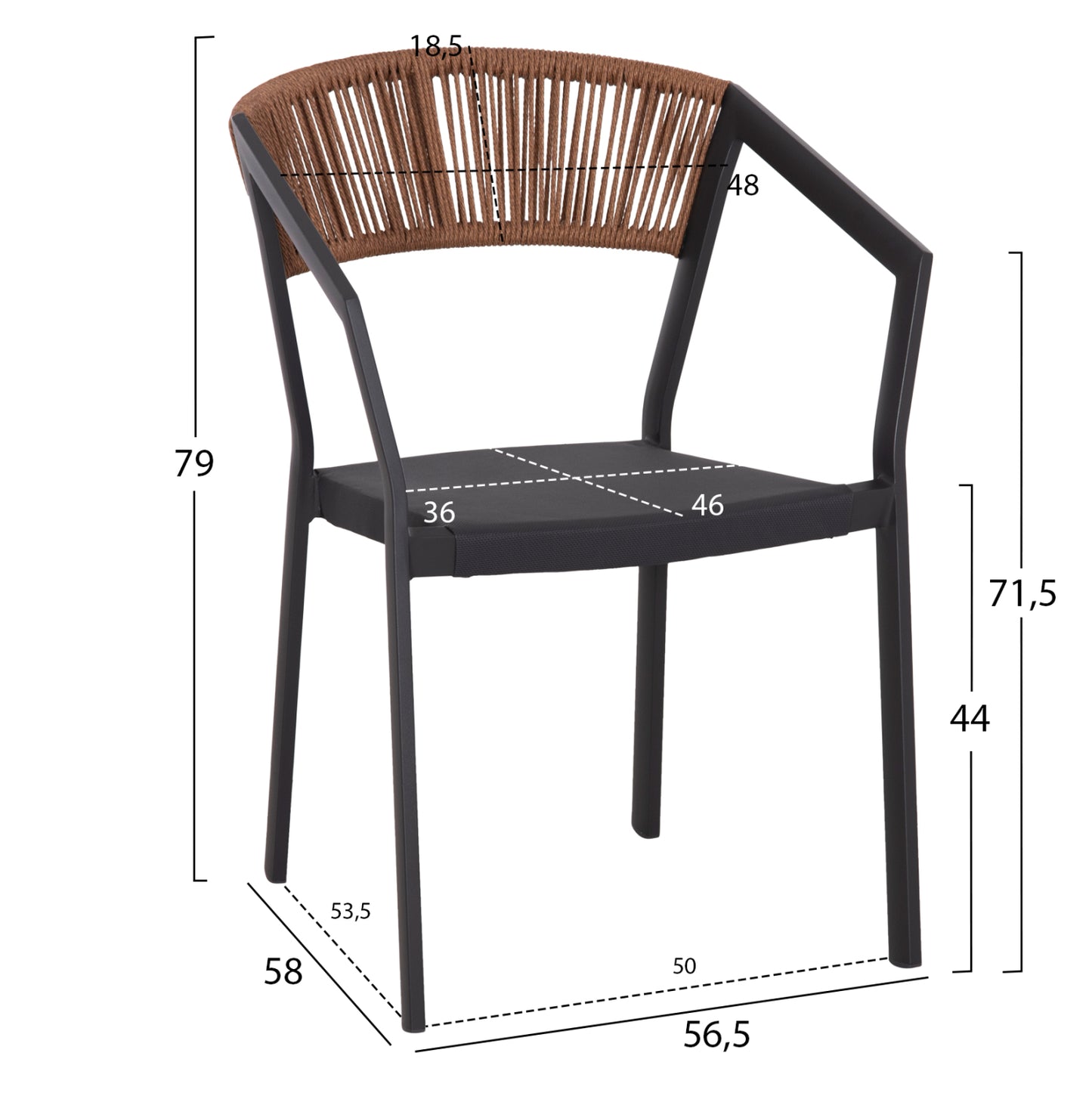 ARMCHAIR ALUMINUM HM5891.01 ANTHRACITE FRAME AND TEXTLINE- BEIGE RATTAN BACKREST 57x53x80Hcm.