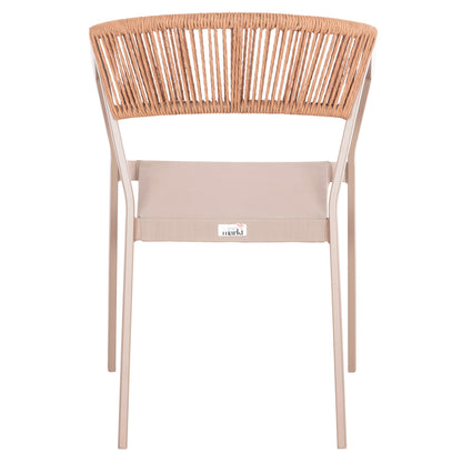 ARMCHAIR ALUMINUM MIRI HM5891.03 CHAMPAGNE FRAME AND TEXTLINE- BEIGE RATTAN BACKREST 56x58x80.5Hcm.