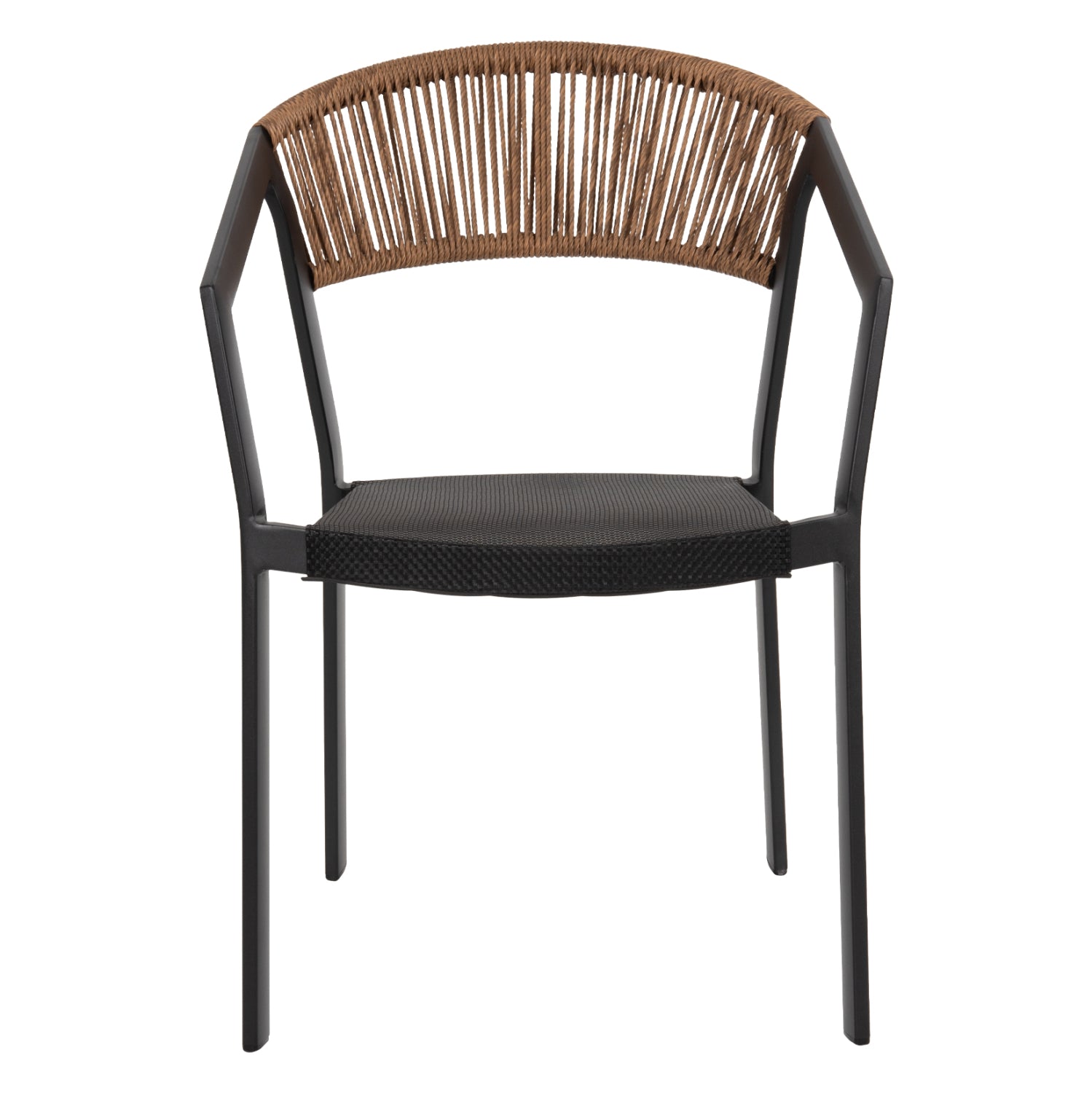 ARMCHAIR ALUMINUM MIRI HM5891.05 BLACK FRAME AND TEXTLINE- BEIGE RATTAN BACKREST 57,5x59x81,5Hcm.