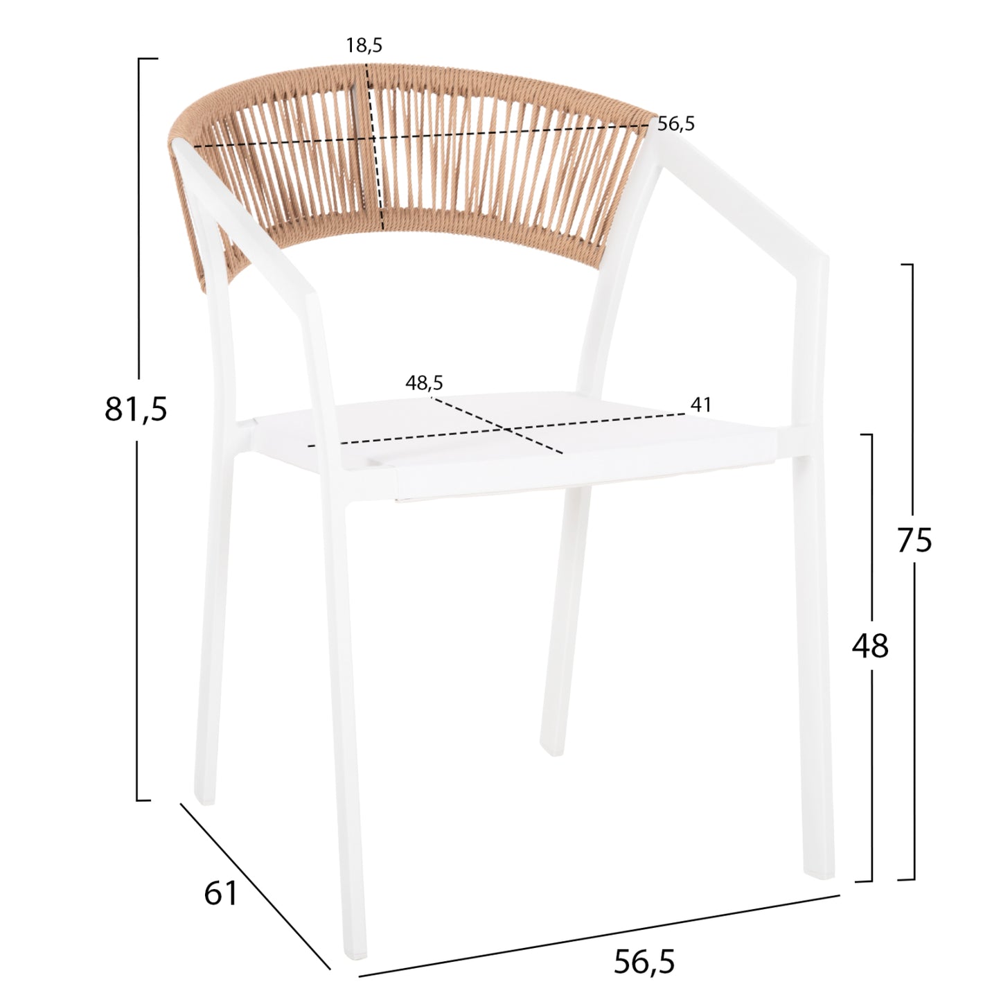 ARMCHAIR ALUMINUM MIRI HM5891.22 WHITE FRAME AND TEXTLINE- BEIGE RATTAN BACKREST 57x63x82Hcm.