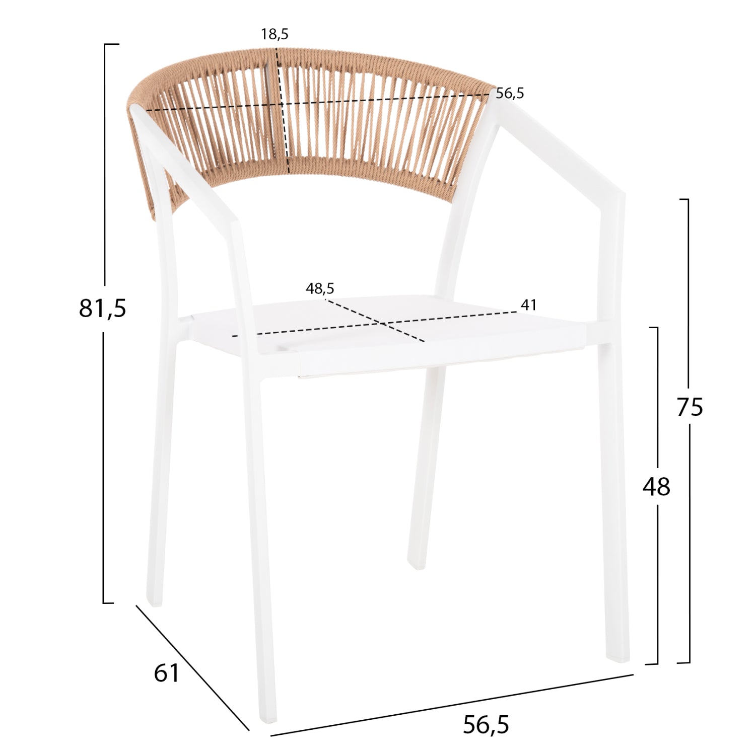 ARMCHAIR ALUMINUM MIRI HM5891.22 WHITE FRAME AND TEXTLINE- BEIGE RATTAN BACKREST 57x63x82Hcm.