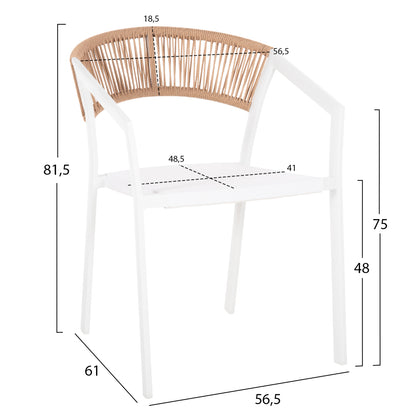 ARMCHAIR ALUMINUM MIRI HM5891.22 WHITE FRAME AND TEXTLINE- BEIGE RATTAN BACKREST 57x63x82Hcm.