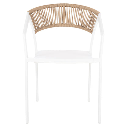 ARMCHAIR ALUMINUM MIRI HM5891.22 WHITE FRAME AND TEXTLINE- BEIGE RATTAN BACKREST 57x63x82Hcm.