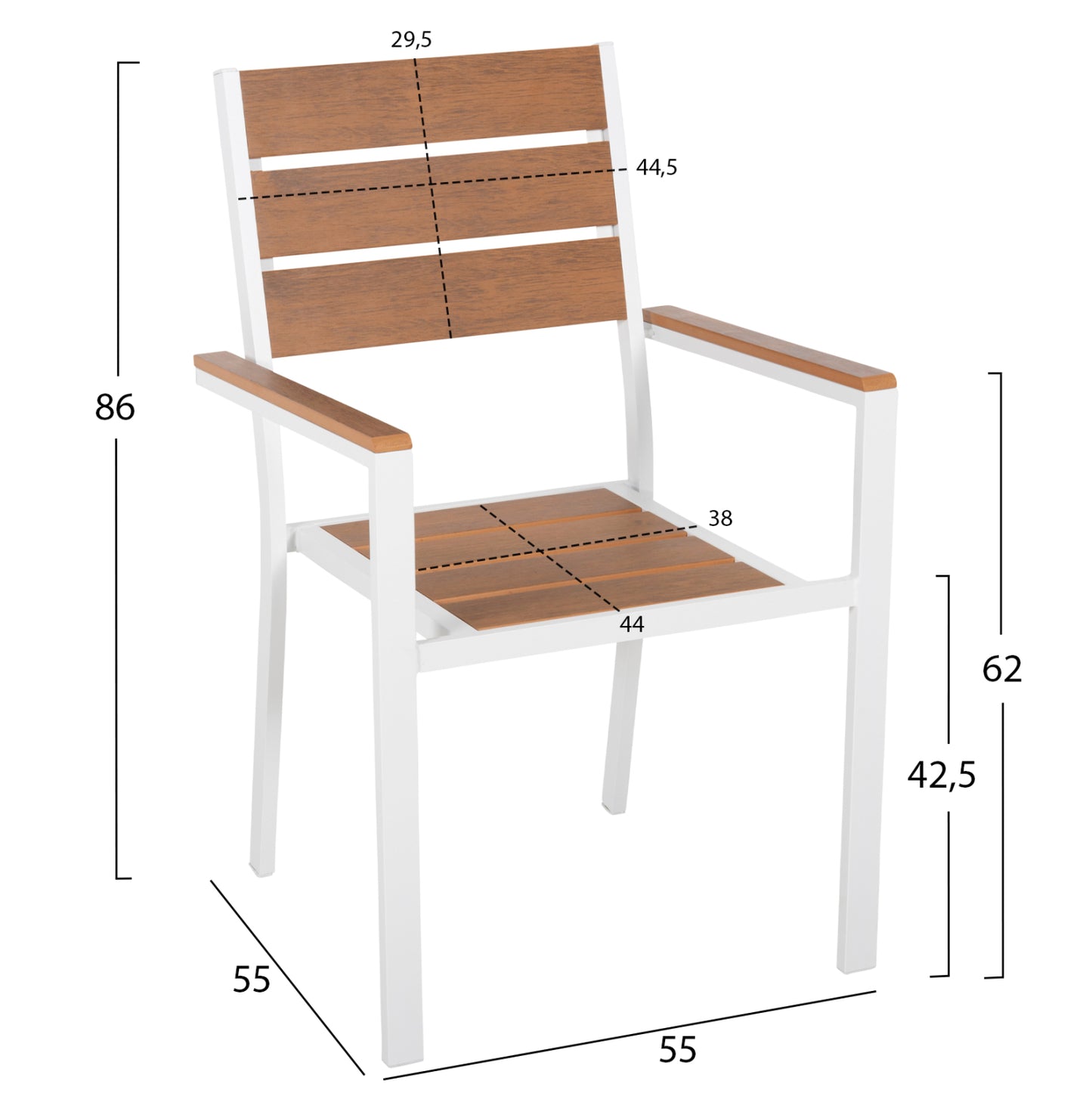 ALUMINUM ARMCHAIR SAGA HM5981.01 WHITE-POLYWOOD IN  NATURAL 55x55x86Hcm.