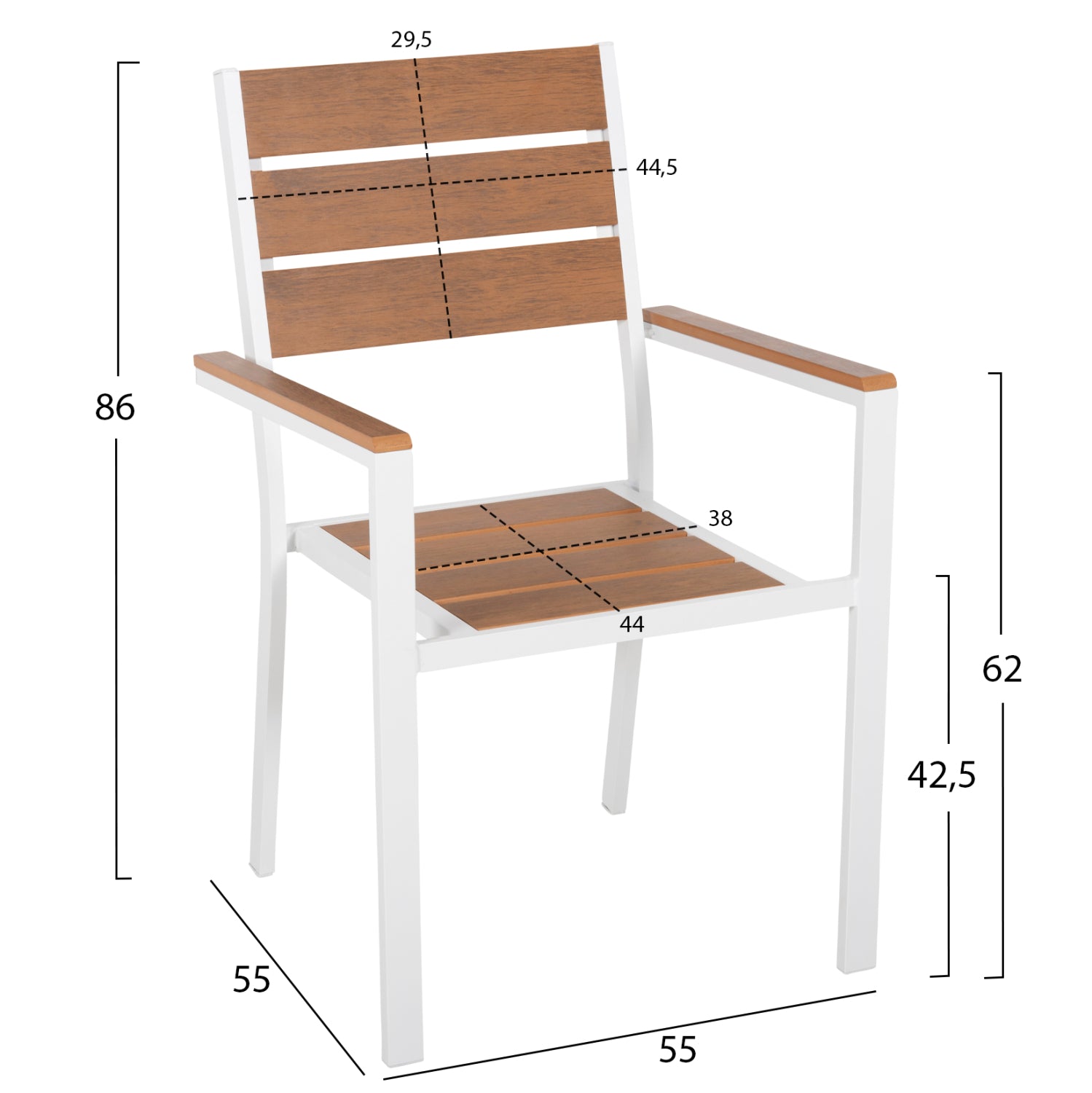 ALUMINUM ARMCHAIR SAGA HM5981.01 WHITE-POLYWOOD IN  NATURAL 55x55x86Hcm.