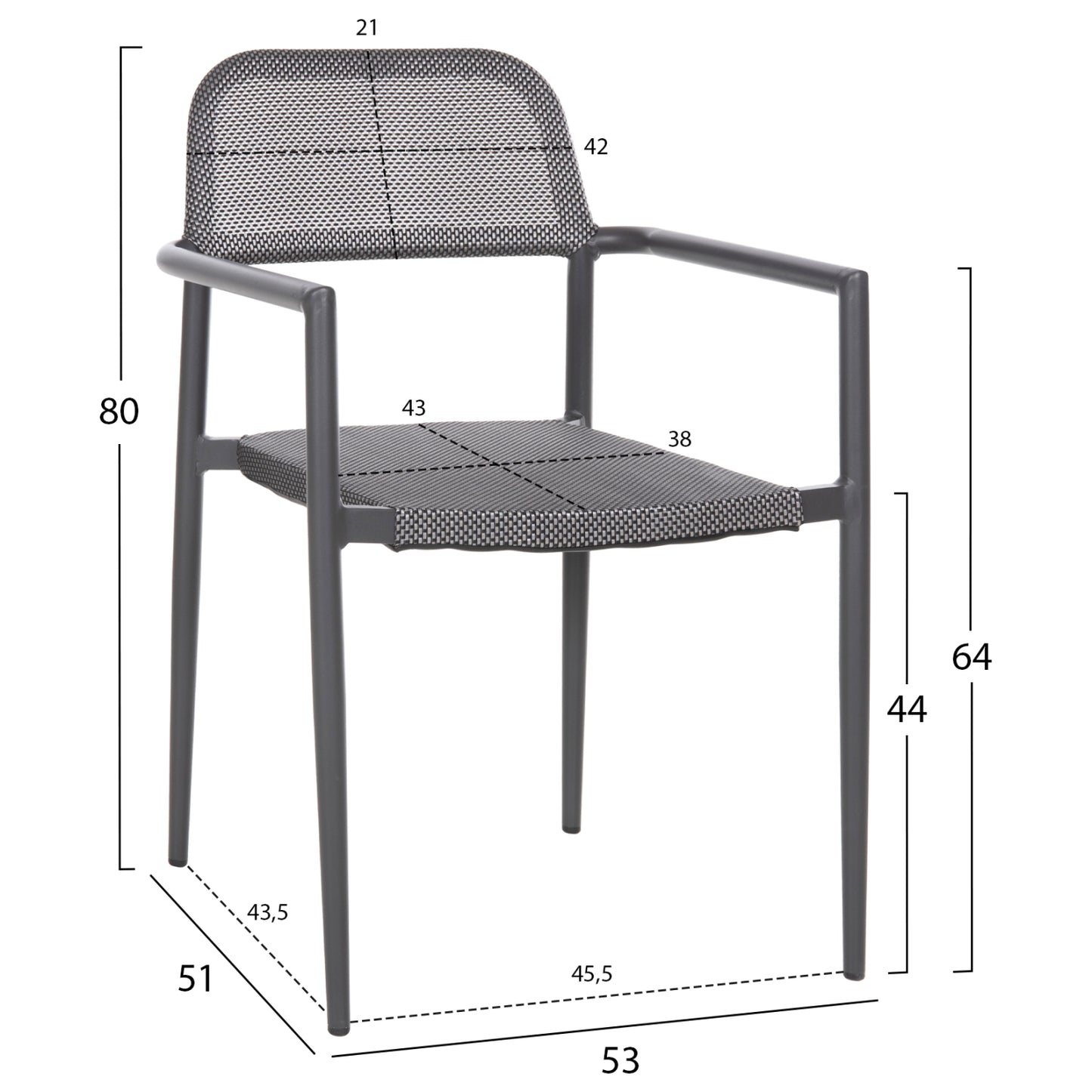 ALUMINUM ARMCHAIR RONNY HM5998.01 GREY FRAME & GREY TEXTILENE 53x51x80Hcm.