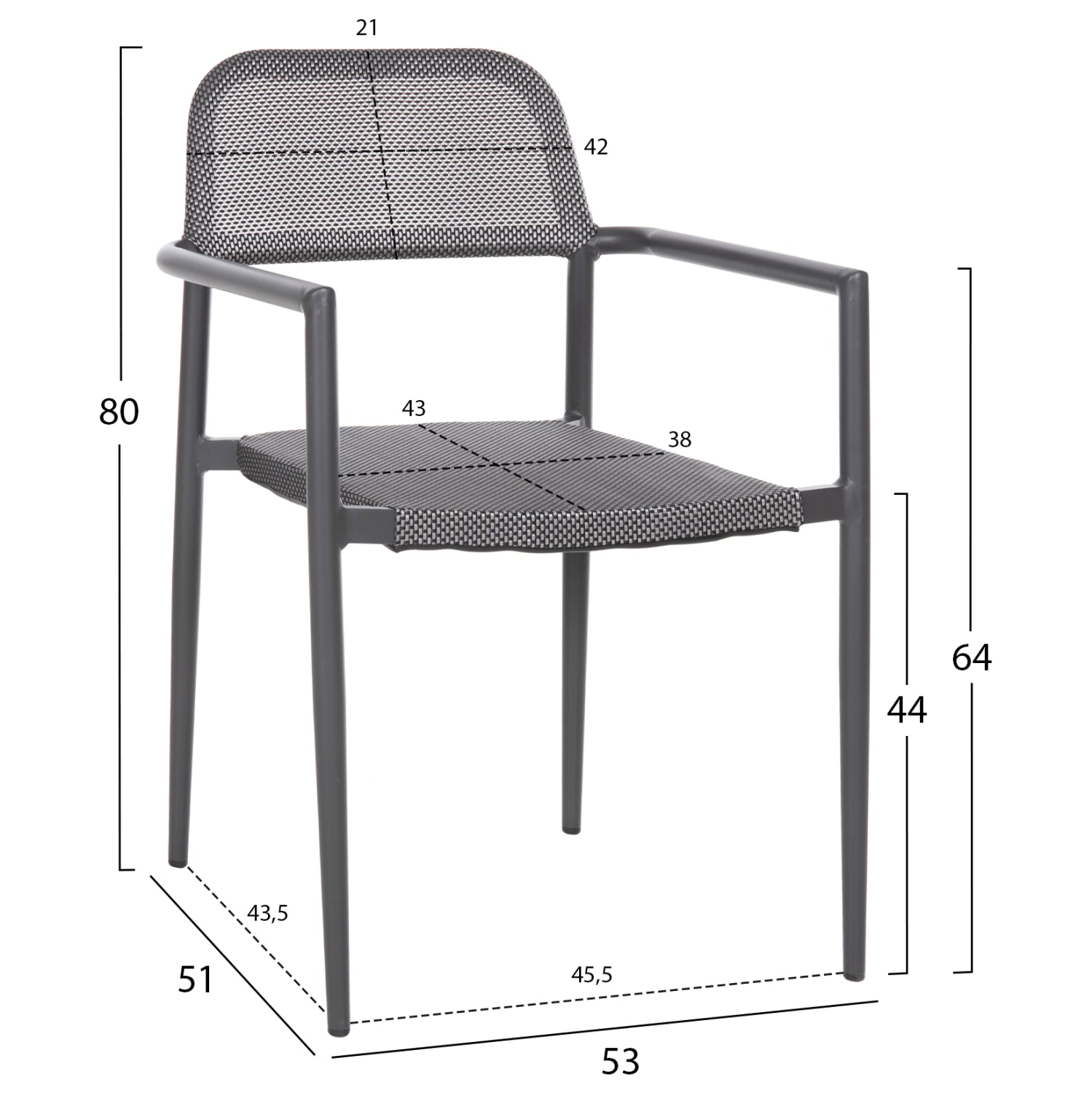 ALUMINUM ARMCHAIR RONNY HM5998.01 GREY FRAME & GREY TEXTILENE 53x51x80Hcm.