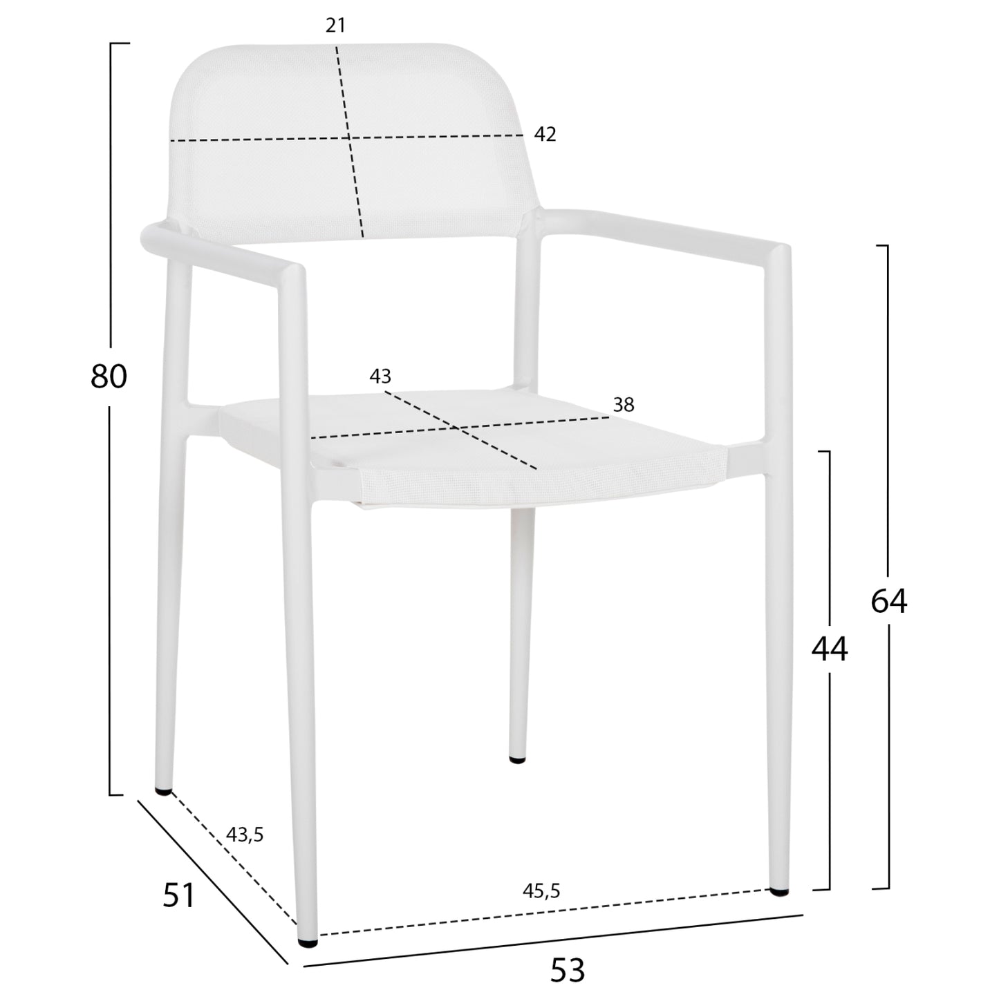 ALUMINUM ARMCHAIR RONNY HM5998.02 WHITE FRAME & WHITE TEXTILENE 53x51x80Hcm.