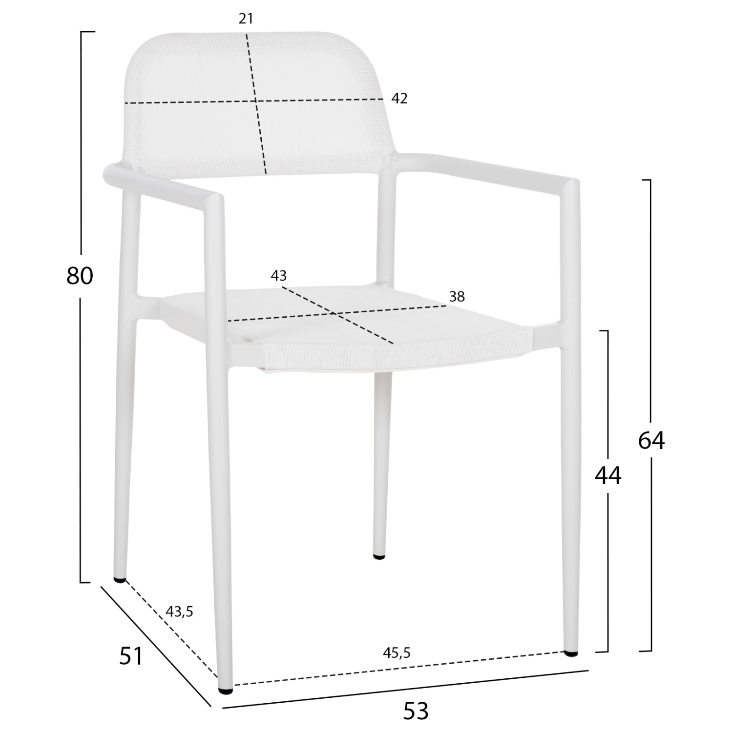 ALUMINUM ARMCHAIR RONNY HM5998.02 WHITE FRAME & WHITE TEXTILENE 53x51x80Hcm.