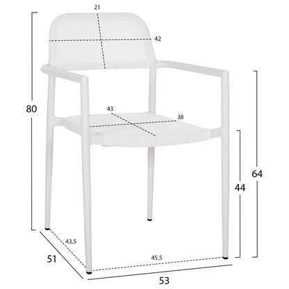 ALUMINUM ARMCHAIR RONNY HM5998.02 WHITE FRAME & WHITE TEXTILENE 53x51x80Hcm.