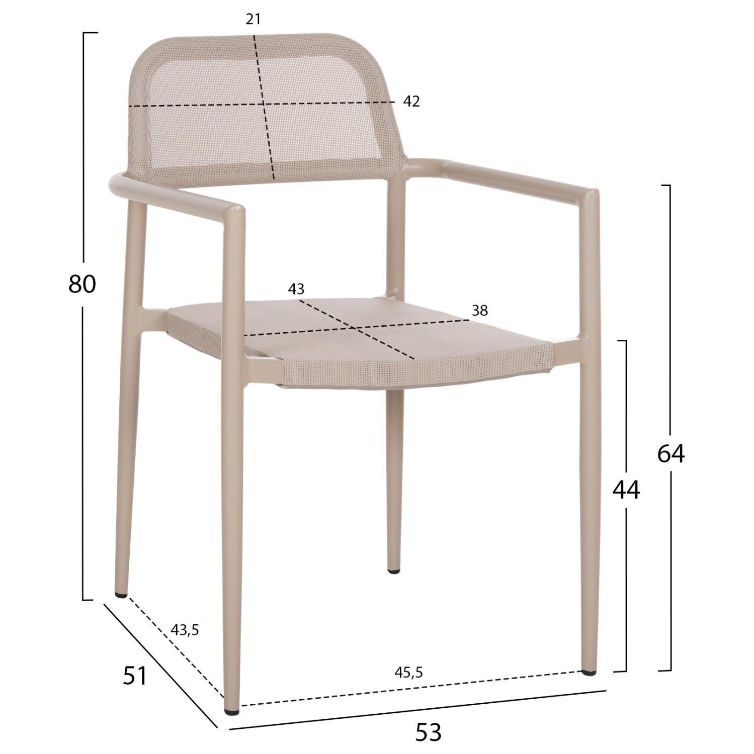 ALUMINUM ARMCHAIR RONNY HM5998.03 CHAMPAGNE COLORED FRAME & TEXTILENE 53x51x80Hcm.