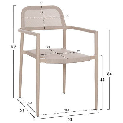 ALUMINUM ARMCHAIR RONNY HM5998.03 CHAMPAGNE COLORED FRAME & TEXTILENE 53x51x80Hcm.