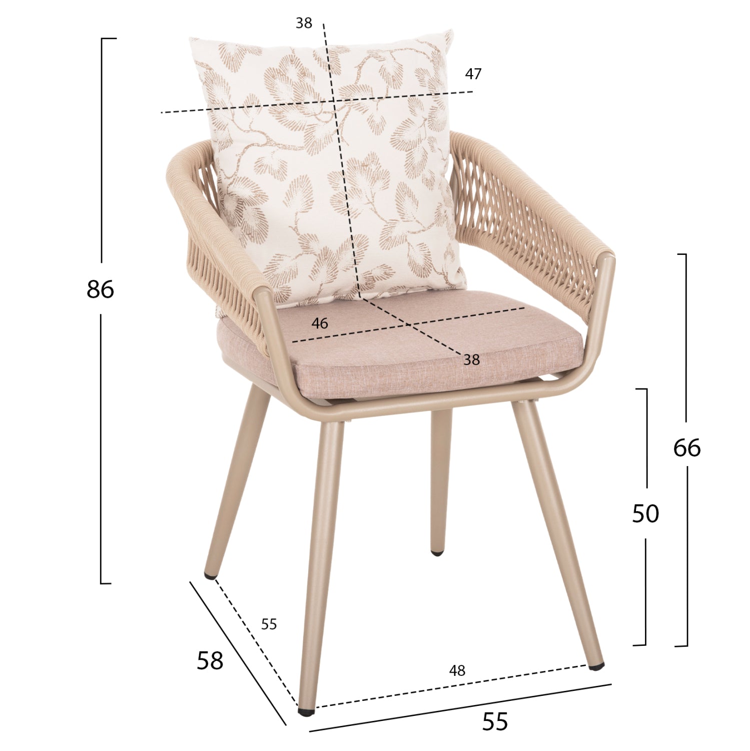 ARMCHAIR ALUMINUM CAMDEN HM6141.04 BACK CUSHION WITH PRINT DESIGN-CAPPUCCINO 56x60x72-87Hcm.