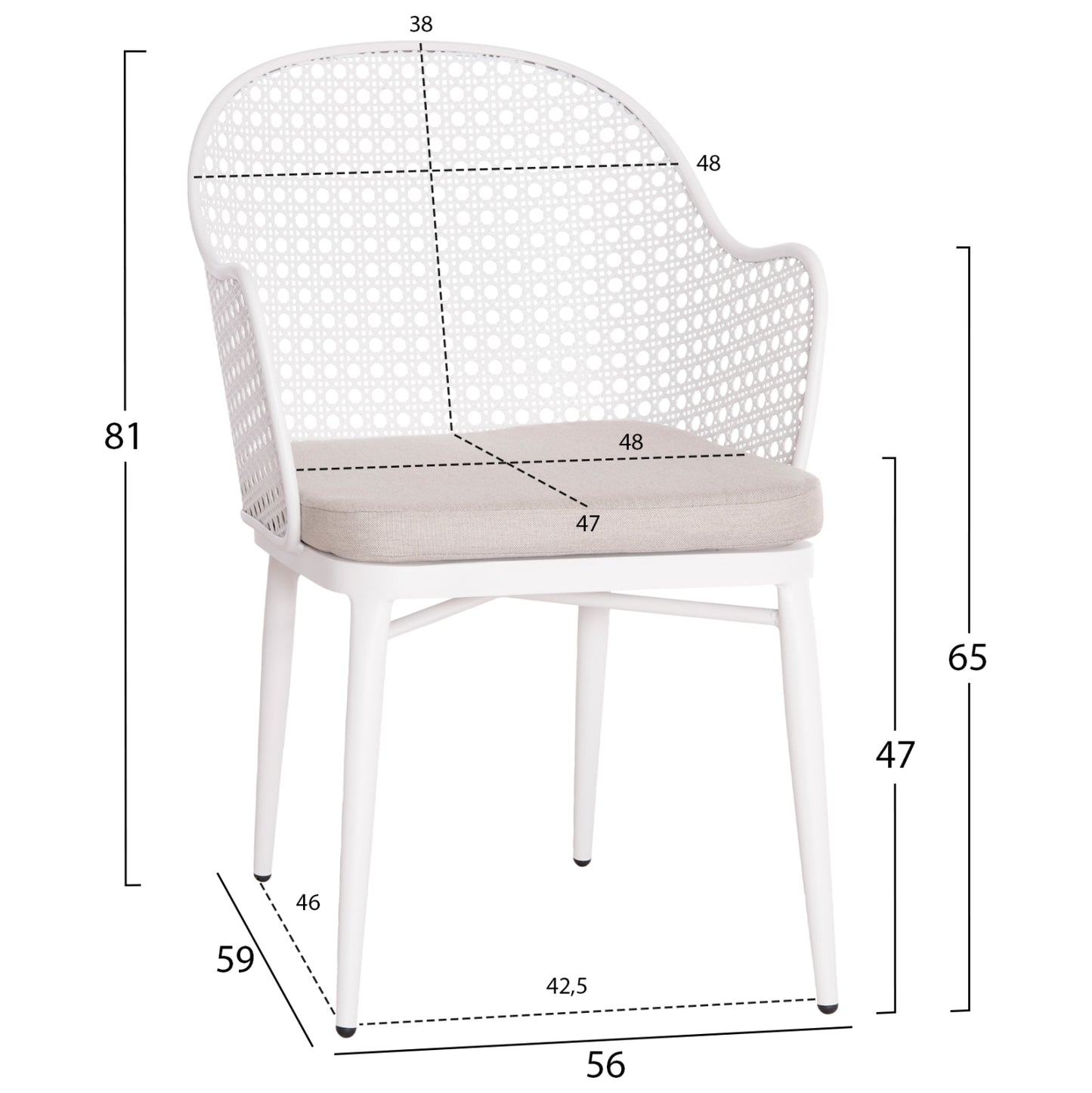 ALUMINUM ARMCHAIR OREGO HM6268.02 WHITE-CUSHION LIGHT GREY 56x59x81Hcm.