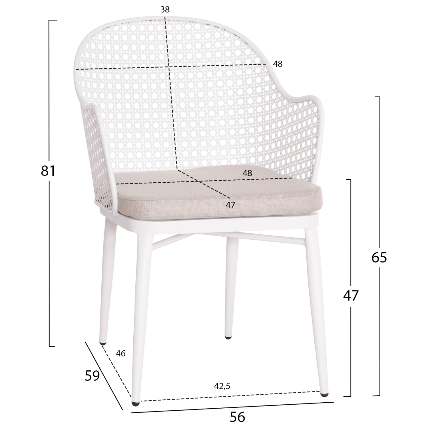 ALUMINUM ARMCHAIR OREGO HM6268.02 WHITE-CUSHION LIGHT GREY 56x59x81Hcm.