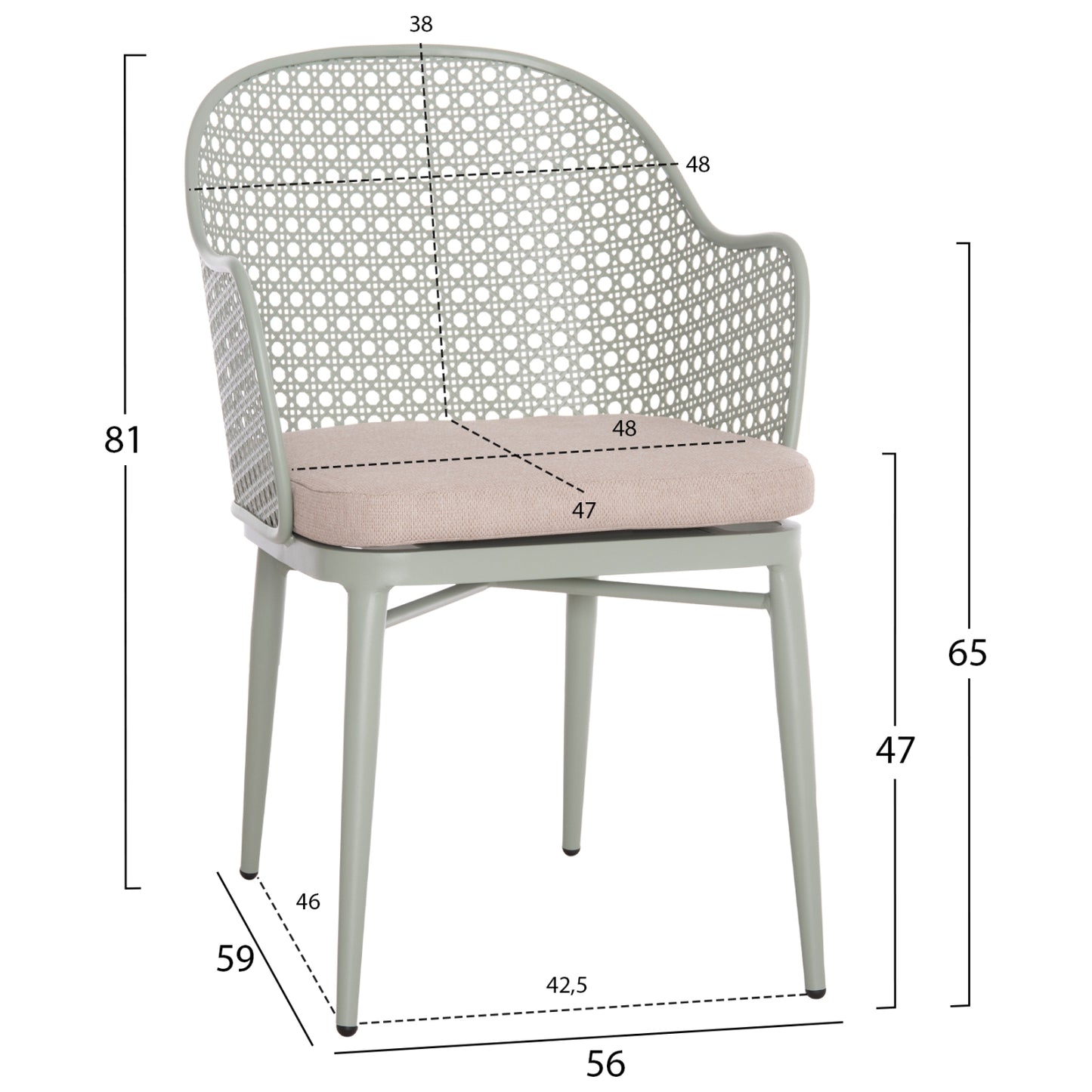 ALUMINUM ARMCHAIR OREGO HM6268.06 PISTACHIO GREEN-CUSHION BEIGE 56x59x81Hcm.