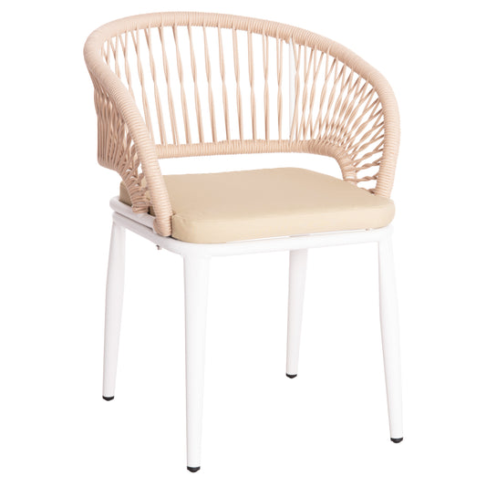 ALUMINUM ARMCHAIR MAGNET HM6287.02 WHITE FRAME-P.E.ROPE IN BEIGE 59x61x81.5Hcm.