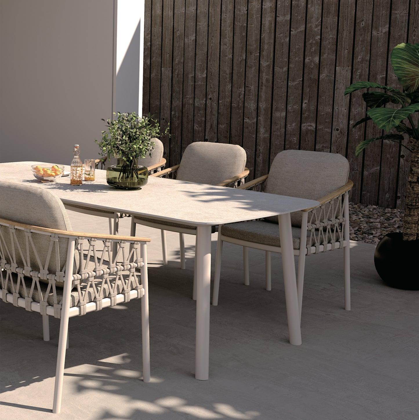 DINING CHAIR STREAM HM6427.02 CREAM WHITE ALUMINUM--BEIGE STRAP ROPE & OLEFIN FABRIC 59x63x85Hcm.