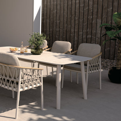 DINING CHAIR STREAM HM6427.02 CREAM WHITE ALUMINUM--BEIGE STRAP ROPE & OLEFIN FABRIC 59x63x85Hcm.