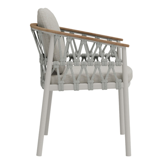 DINING CHAIR STREAM HM6427.02 CREAM WHITE ALUMINUM--BEIGE STRAP ROPE & OLEFIN FABRIC 59x63x85Hcm.