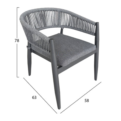 DINING ARMCHAIR LISTON HM6646.01 ALUMINUM-OLEFIN FABRIC-ROPE--CHARCOAL COLOR 58x63x78Hcm