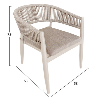 DINING ARMCHAIR LISTON HM6646.04 ALUMINUM-OLEFIN FABRIC-ROPE--CHAMPAGNE COLOR 58x63x78Hcm