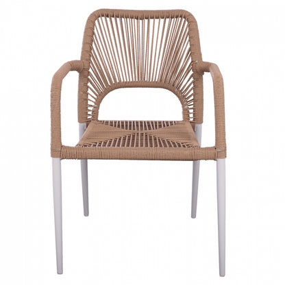 WHITE ALUMINUM ARMCHAIR WITH BEIGE PE ROPE HM5771.01 55Χ63Χ82Η cm.
