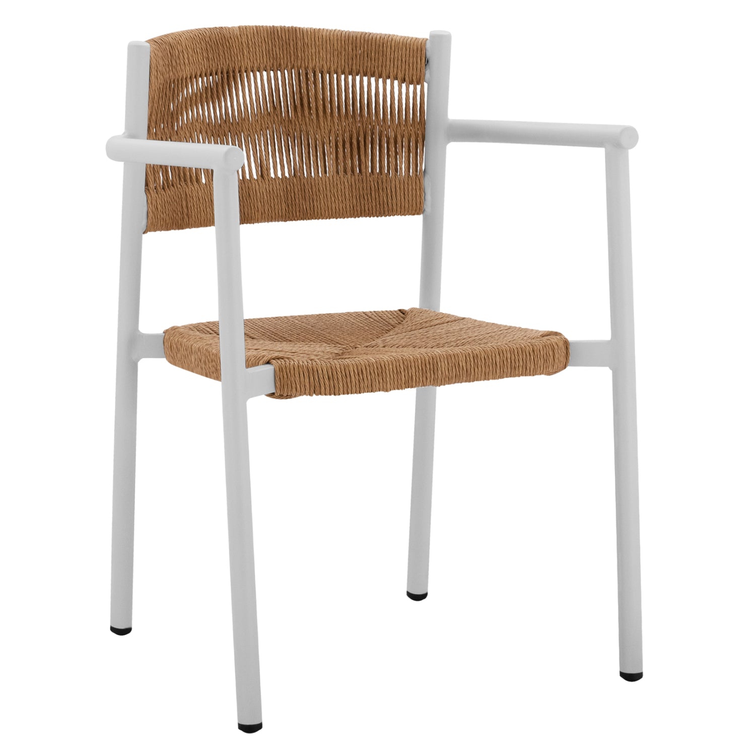 WHITE ALUMINUM ARMCHAIR WITH BEIGE PE ROPE HM5786.01 55,5x50x77,5 cm.