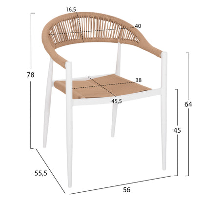 ARMCHAIR ALUMINUM GRET HM5854.01 WHITE WITH BEIGE PE RATTAN  56x55.5x78H