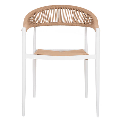 ARMCHAIR ALUMINUM GRET HM5854.01 WHITE WITH BEIGE PE RATTAN  56x55.5x78H