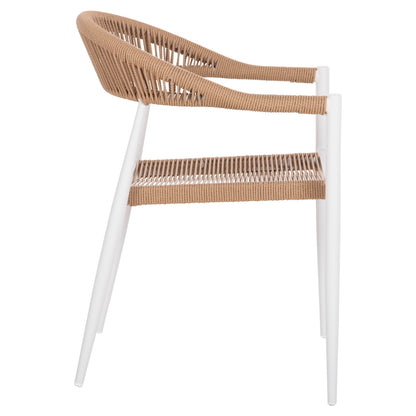 ARMCHAIR ALUMINUM GRET HM5854.01 WHITE WITH BEIGE PE RATTAN  56x55.5x78H