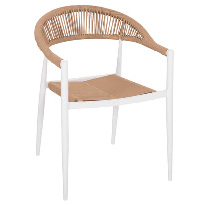 ARMCHAIR ALUMINUM GRET HM5854.01 WHITE WITH BEIGE PE RATTAN  56x55.5x78H